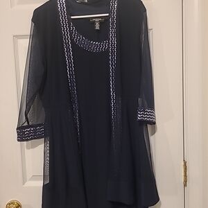 R&M Richards Navy Long Sleeve Dress with White Trim
